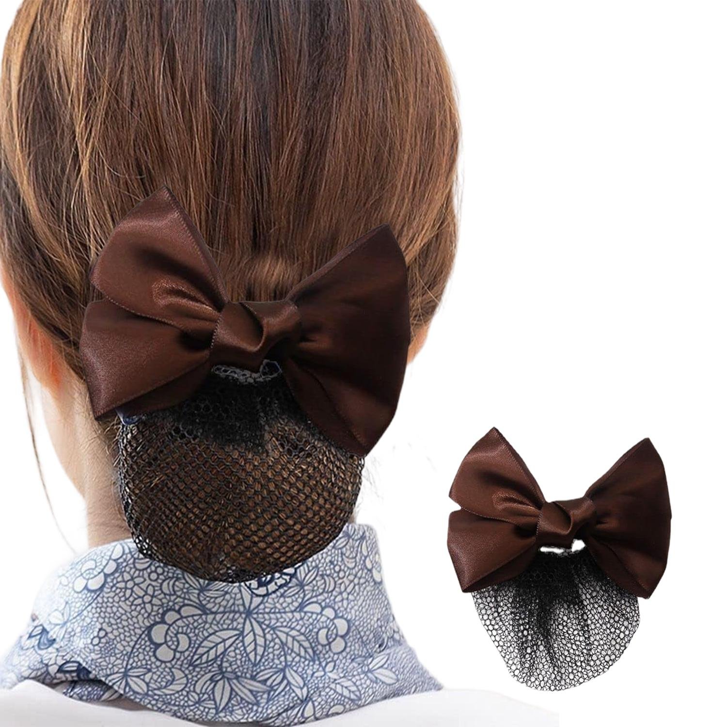 Limitless Bagged Traditional Chinese Style Ribbon Hair Ties, Hair Scrunchies Satin Scarf Hair Tie Elastic Bow Hair Bands Silky Hair Ribbon Long Tail Ponytail (Brown-Hemming-2PC)
